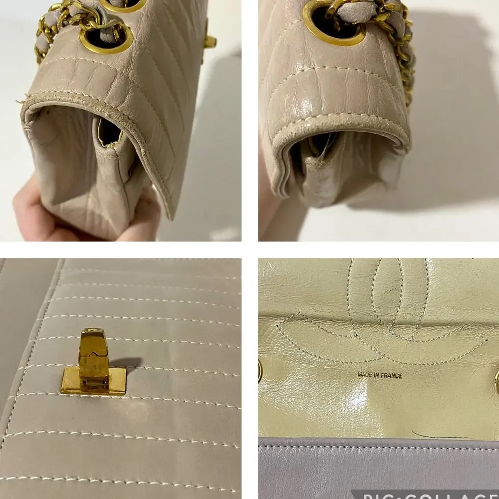 Chanel Medium Flap Bag Classic Vintage 2.55 Cream Handbag Vertical Quilted